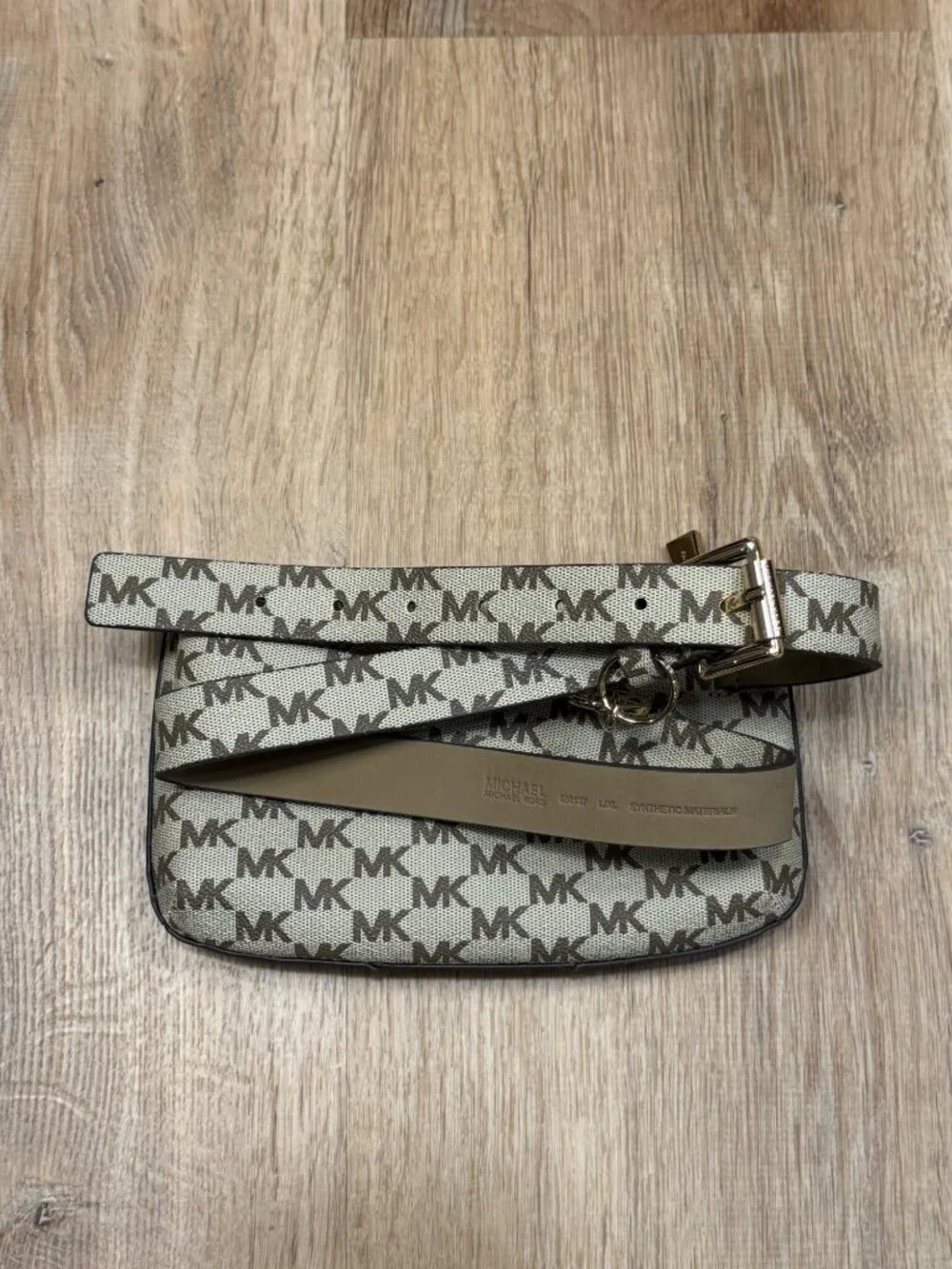Michael Kors Monogram Belt Bag Brown Logo Canvas Large/XL Adjustable Strap Gold